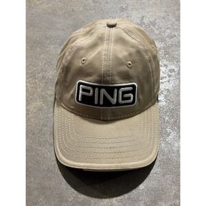 PING Golf Hat Tan Khaki Adjustable Strapback Dad Cap 100% Cotton